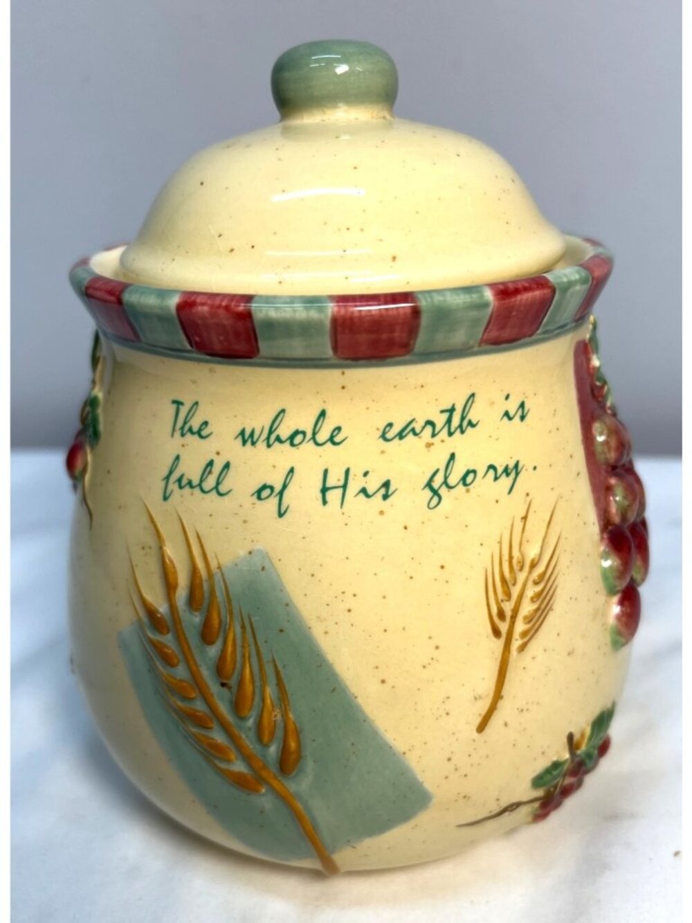 Dicksons Ceramic Jar With Lid - "The Whole Earth Is Full Of His Glory" Wheat & G